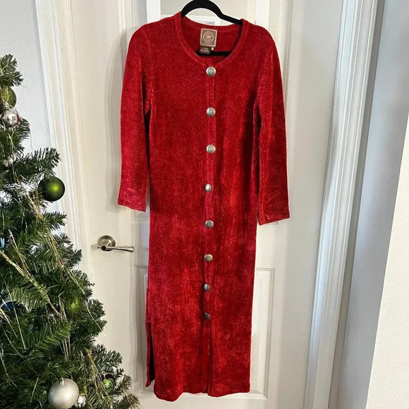 375 Double D Ranchwear Button Up Long Sleeve Dress Size Medium Color Red Orange - Picture 1 of 5